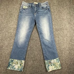 Driftwood Cropped Cuffed Jeans Women’s Size 28X26 Embroidered Floral Blue